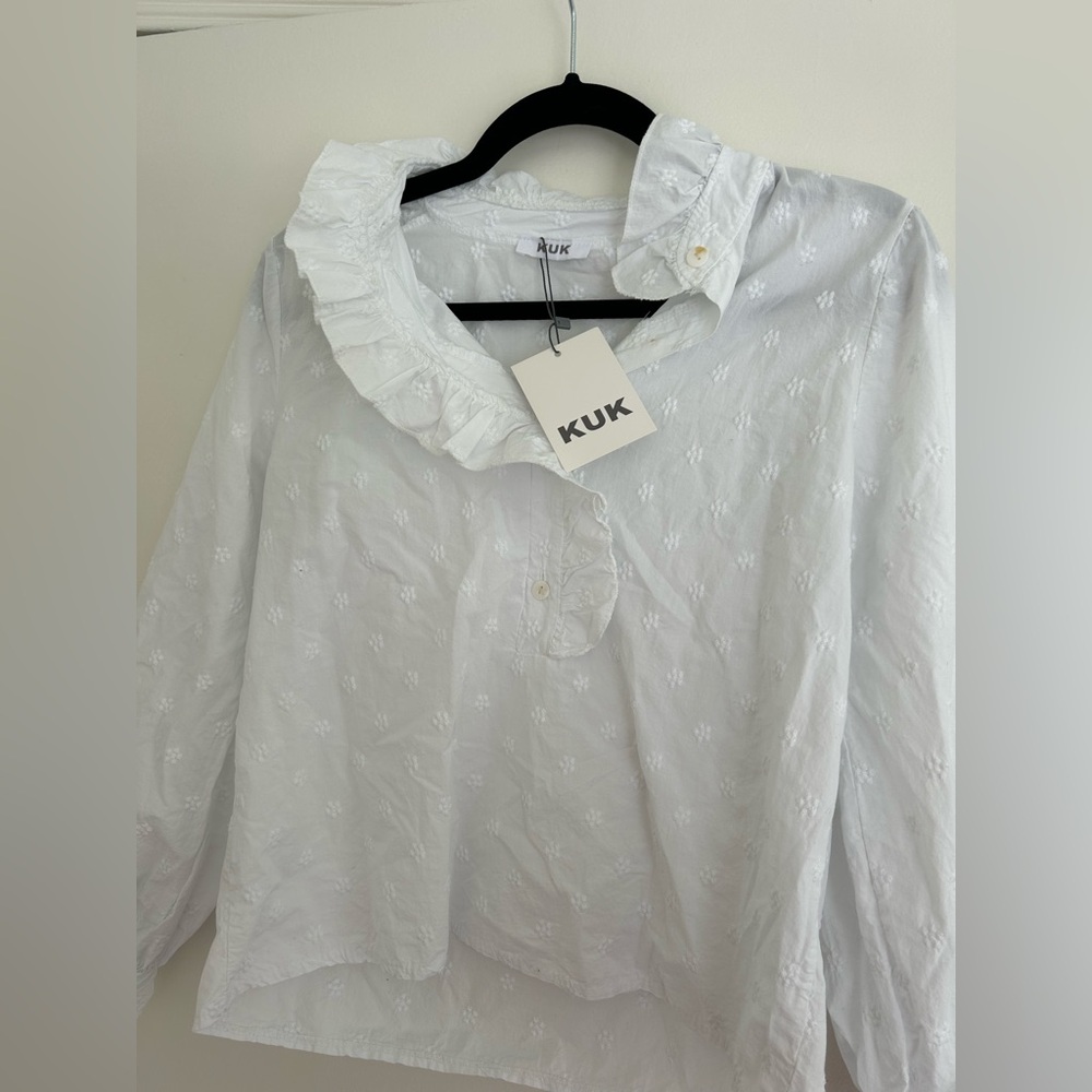 White Ruffle KUK Blouse